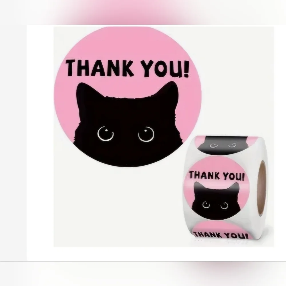 Thank You Black Cat Stickers - Pink and Black. 500 Count 2